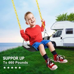 Swing Set, Seat with 66 Inch Anti-Rust Chains Thermoplastic Coated, Support 2…