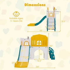 9 in 1 Toddler Slide L Shaped Kids Slide and Climber Playset w/ Basketball Hoop
