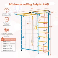 7 in 1 Kids Indoor Jungle Gym Steel Home Playground with Monkey Bars Yellow