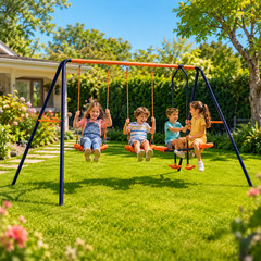 Backyard outdoor swing set: heavy-duty A-frame metal, black, 440lbs capacity