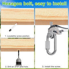 Heavy Duty 304 Stainless Steel Swing Hangers Set of 6, 180° Rotation Porch Swing
