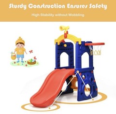 Costway 6-in-1 Freestanding Kids Slide w/ Basketball Hoop Play Climber Slide Set