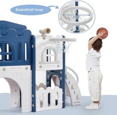 8 in 1 Toddler Slide Kids Climber Playset Indoor Outdoor Slide Blue For 1-3 Age