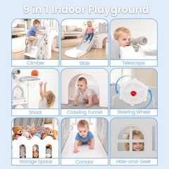 Toddler Slide, 9 in 1 Kids Indoor Outdoor Playground with Climber Basketball …