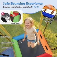 5-in-1 Kids Swing Set w/Trampoline Roof 2 Belt Swings Slide Ladder for Children