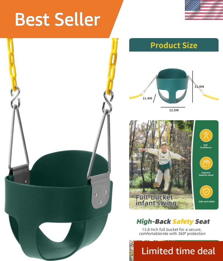 High Back Full Bucket Toddler Swing Seat with Yellow Coated Chains Fully Asse…