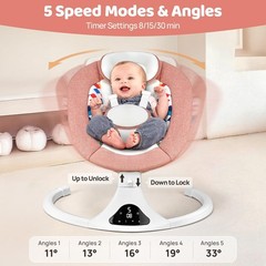 Baby Swings for Infants, Pink Infant Swing with 5 Speeds, 12 Soothing Melodie…