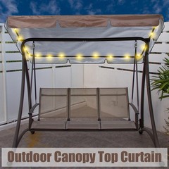 Lighted Patio Swing Canopy Top Waterproof Porch Swing Canopy Cover 2-3 Seat S…