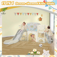 11In 1 Toddler Slide, Kid Slide for Toddlers Age 1-3 with Ring Toss, Basketball