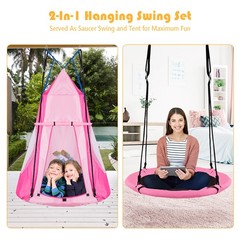 Goplus 40″ Kids Hanging Chair Swing Tent Set Hammock Nest Pod Seat Pink