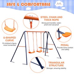 Metal Kids Play Swing Set W/ 2 Seats 1 Glider Outdoor Playground 440lbs Capacity
