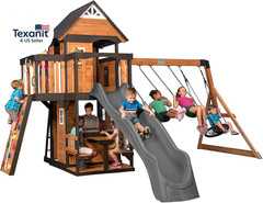 Canyon Creek Cedar Wood Swing Set with Wave Slide, Clubhouse, Play Kitchen, Picn