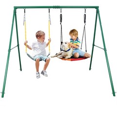 440lb Metal Swing Set Kids Adult Backyard Playset with 2 Swings Heavy Duty Frame