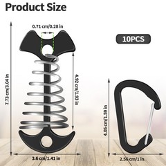 12 PCS Black Deck Anchors with Carabiners, Aluminium Tent Tie Downs with Spri…