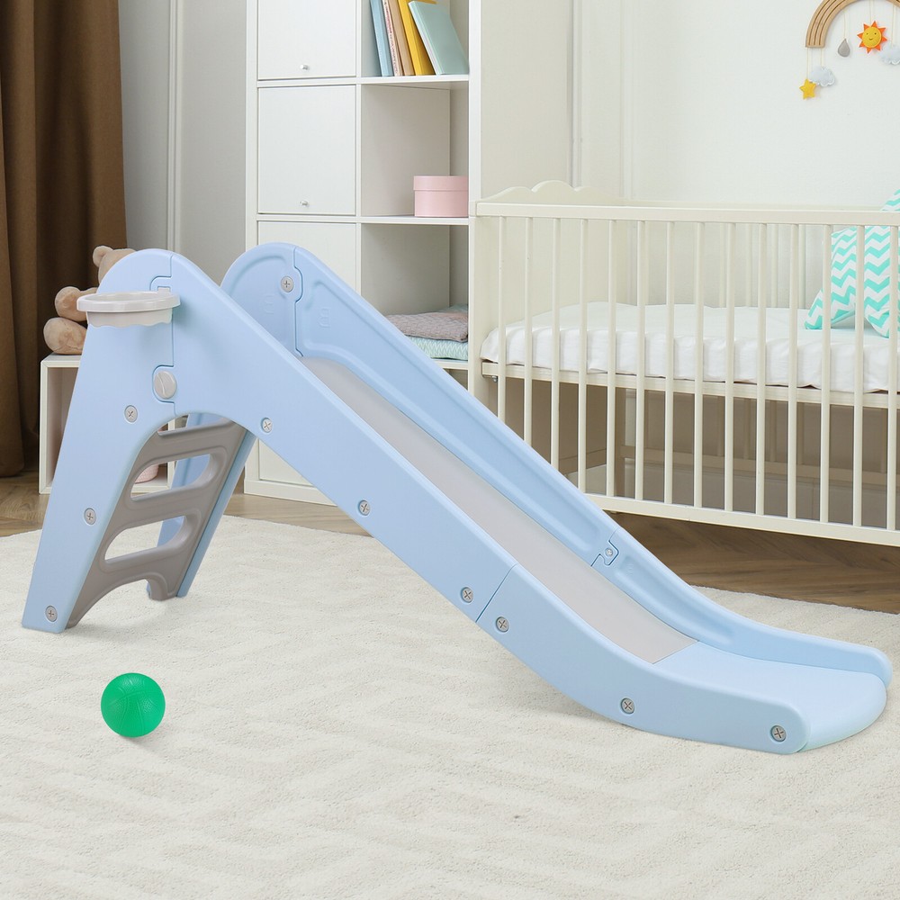 Kids Slide Playset Toddler Indoor Outdoor Climber Playground w/ Basketball Hoop