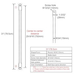 31″/78.5cm Garden Swing Replacement Bars Metal Round 31″ (78.5cm) Matte Black