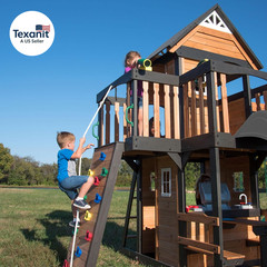 Canyon Creek Cedar Wood Swing Set with Wave Slide, Clubhouse, Play Kitchen, Picn