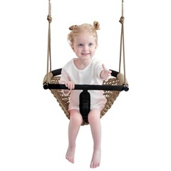 2 -in- 1 Toddler Swing. Swing Seat for Kids with Adjustable Ropes, Light Brown