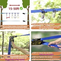 Ninja Warrior Obstacle Course for Kids – 2*56FT Slackline Kit with 8 Obstacle…