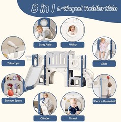 8 in 1 Toddler Slide Kids Climber Slide with Storage Space Hoop Outdoor Playset