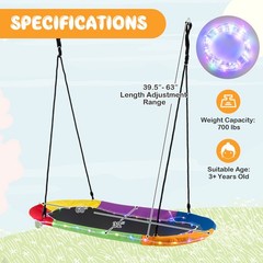 60″ Saucer Swing w/ LED Lights 700 LBS Platform Tree Swing w/ Adjustable Ropes