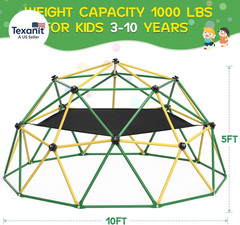 Climbing Dome, 10FT Dome Climber with Hammock for Kids 3 to 10 Outdoor Play Equi