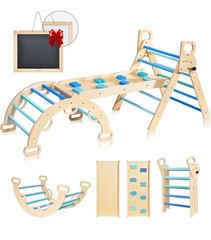 BlueWood Pikler Triangle Set, 7-in-1 Foldable Wooden Toddler Climbing Toys