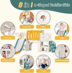 8 in1 Toddler Slide Kids Climber Slide with Storage Space Indoor Playset Orange