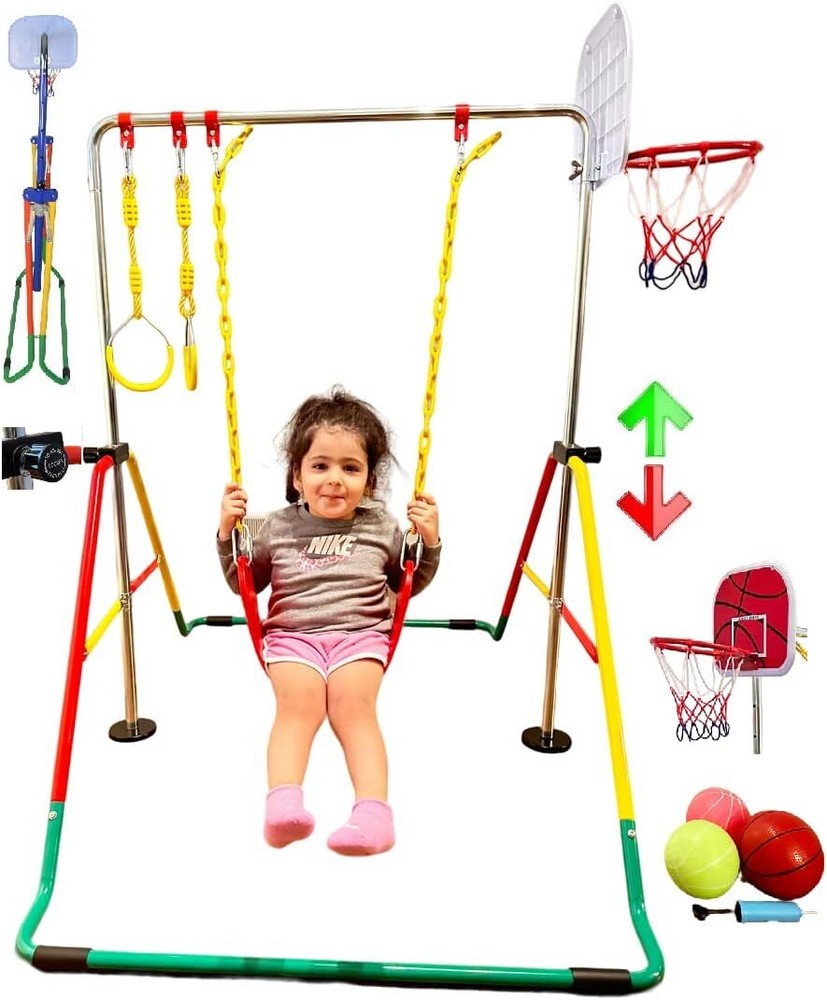 5-in-1 Kids Jungle Gym Set with Swing, Rings, Basketball Net + More