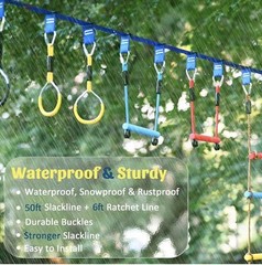 Warrior Obstacle Course for Kids, 2×56ft Slackline Kit with 8 Ninja Accessories