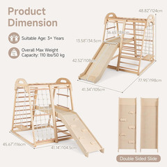 Indoor Jungle Gym, 8 in 1 Wooden Montessori Toddler Climbing Toys with Adjustabl