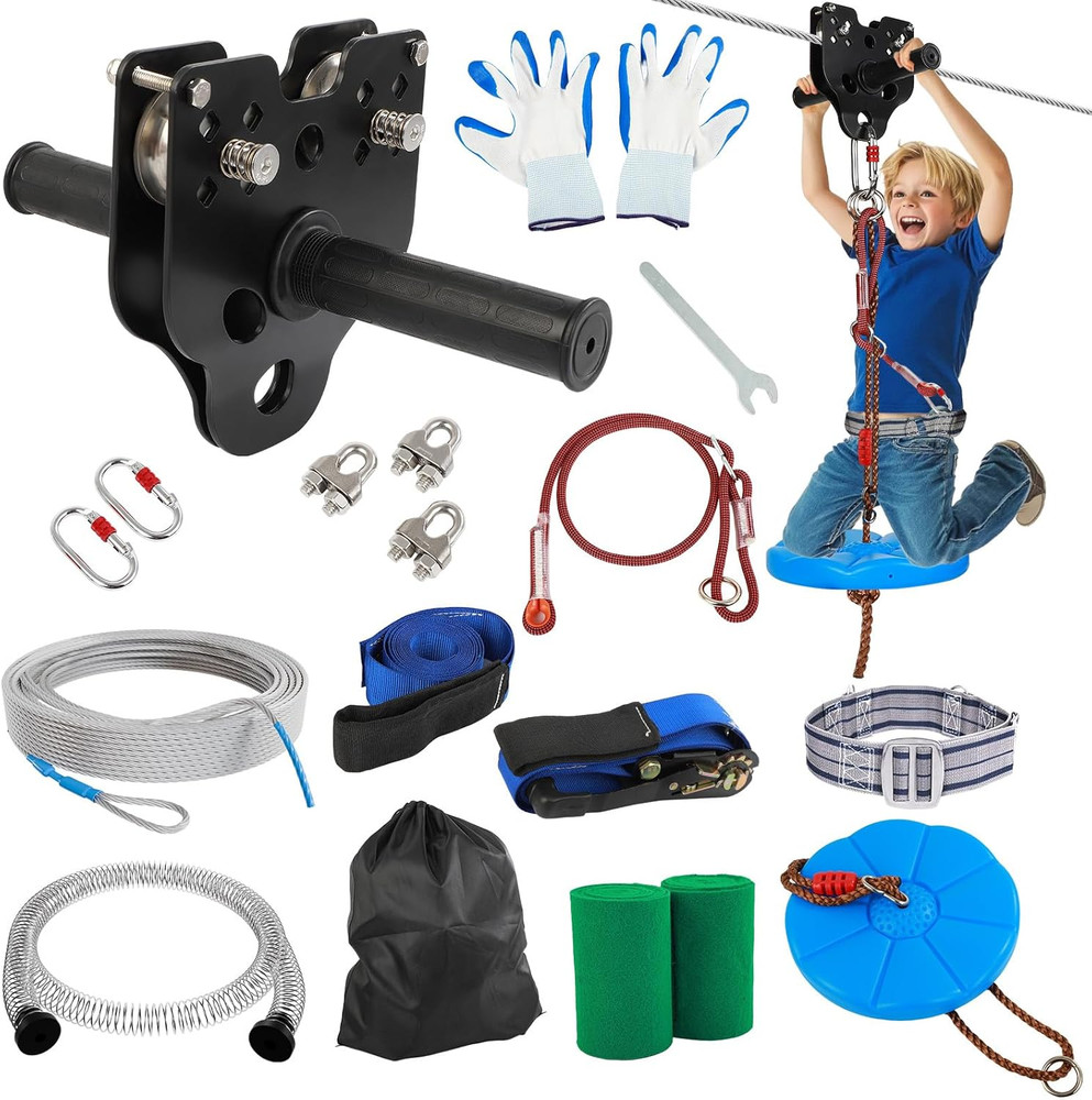 Zip Line Kit for Kids Adults: 60FT up to 400 Lbs – Updated Removable Design Trol