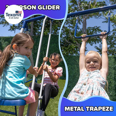 Arcadia Metal Swing Set for Kids – Trapeze, 2-Person Glider, 5Ft Slide, Anchor K
