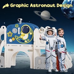 12-in-1 Toddler Slide Playset – Astronaut Theme, Basketball Hoop & Ring Toss, Ag