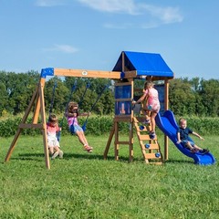 Kids Outdoor Cedar Wood Swing Set Play Set With Clubhouse Slide Rock Wall Ladder
