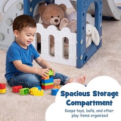 6-in-1 Kids Indoor Slide Playset w/Basketball Hoop, Telescope, Climbing Ladder