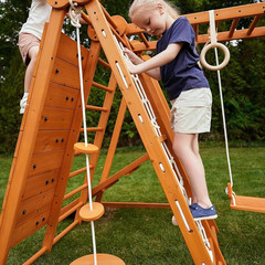 8-In-1 Small Indoor/Outdoor Playset – Foldable Wooden Kids Play Set for Backyard