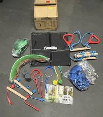 52′ Slackline & steel ratchet Ninja Line w/11 Hanging Obstacle Attachments. 5+
