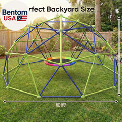 10FT Climbing Dome with Saucer Swing, Outdoor Dome Climber Supports 1000LBS, Rus