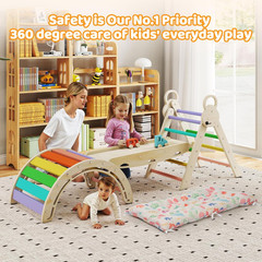 Pikler Triangle Set with Cushion, 7-In-1 Foldable Toddler Climbing Toys, Indoor