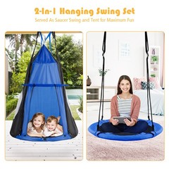 Goplus 40″ Kids Hanging Chair Swing Tent Set Hammock Nest Pod Seat Blue