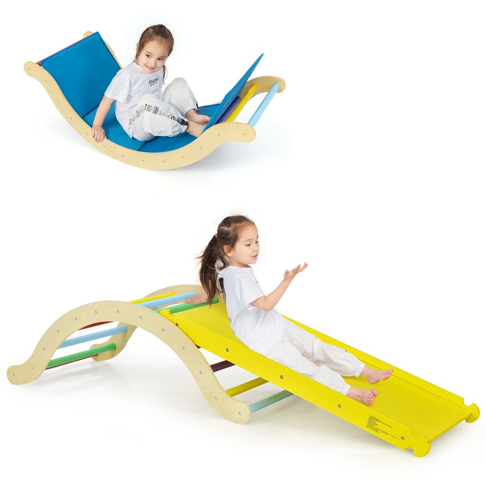 3-in-1 Kids Climbing Ladder Set Toy Climbing Arch with Reversible Ramp & Padding