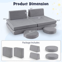 6 Pieces Modular Kids Play Couch Set Washable Covers Living Room Playroom Gray