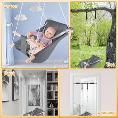 Indoor/Outdoor Baby Swing with Adjustable Harness & Macaroon Toy – Dark Grey