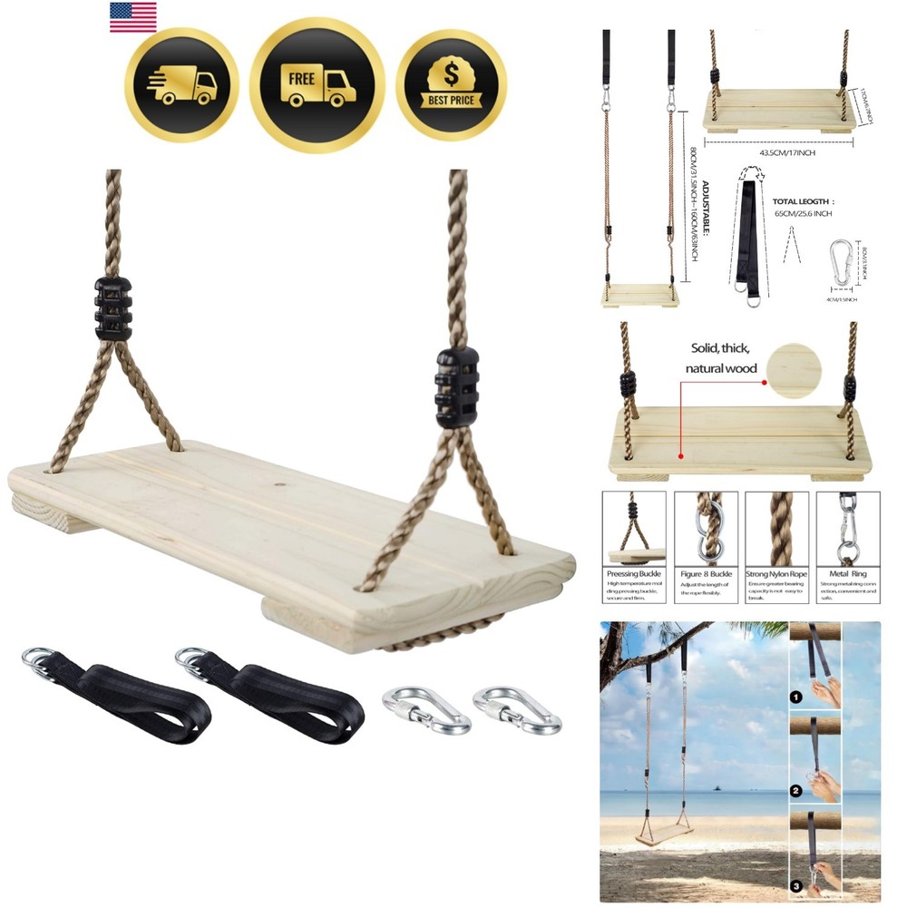 Wooden Swing Seat, Nostalgic Outdoor Wood Swing for Kids , Tree Straps Set Ac…