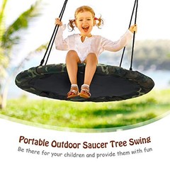 Tree Swing, 40 Inch Round Flying Saucer Swing for Kids Backyard Camo Green