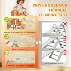 7-in-1 Pikler Triangle Climbing Set Foldable Wooden Toddler Climbing Toys Set
