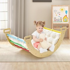 Wooden Arch Climber Rocker with Soft Cushion, 4 in 1 Montessori Climbing Ladd…
