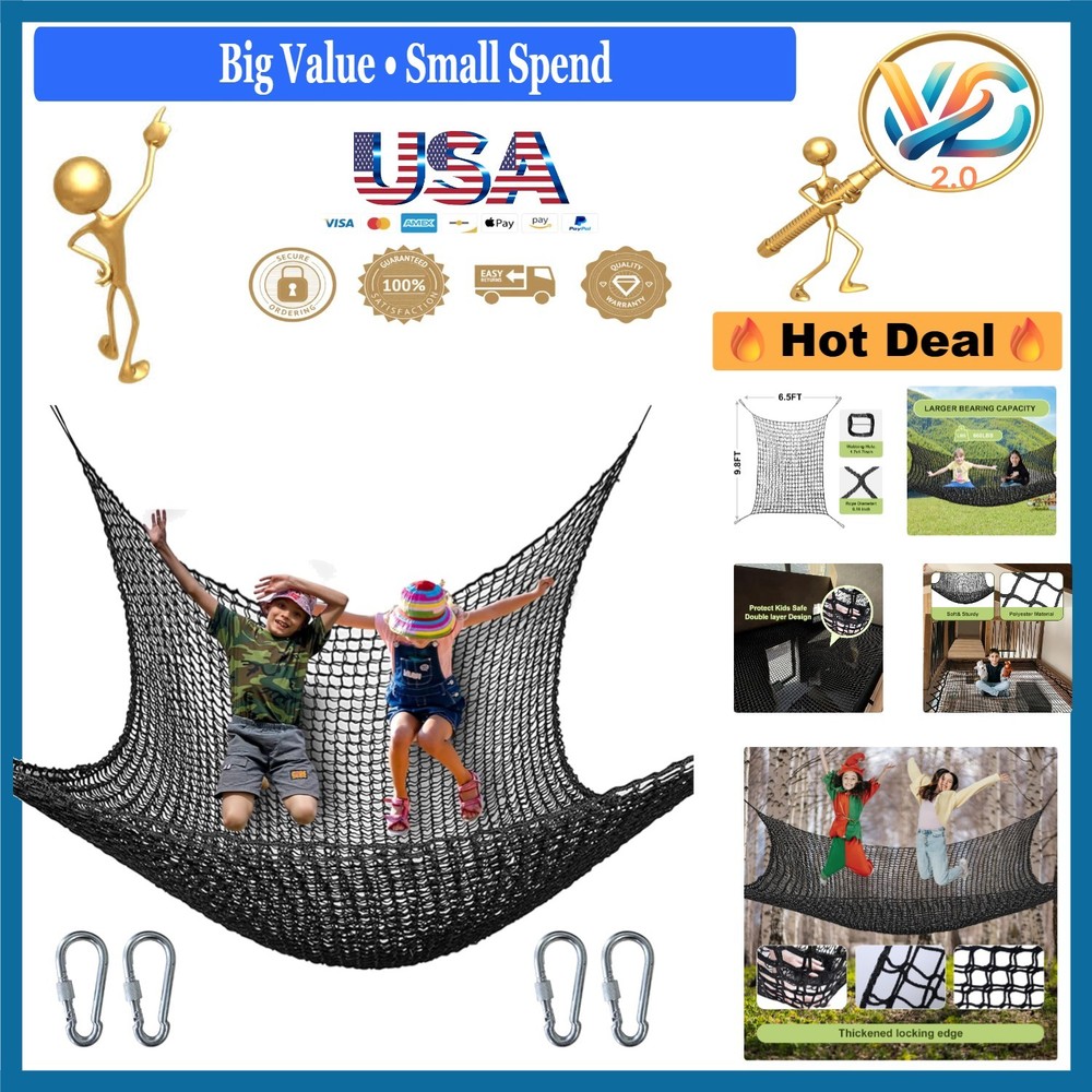 Kids Climbing Cargo Net 6.5×9.8 ft Polyester Playground Safety Net Black