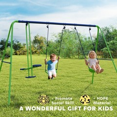 2-in-1 Kids Metal Swing Set for Backyard